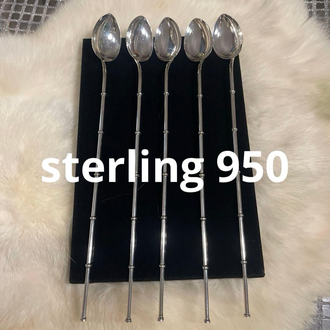 純銀製 ヴィンテージマドラースプーン5本 ストローと一体式 アンティーク BRANFORD シルバー 1920 GEM マドラー/バー/アイスティー