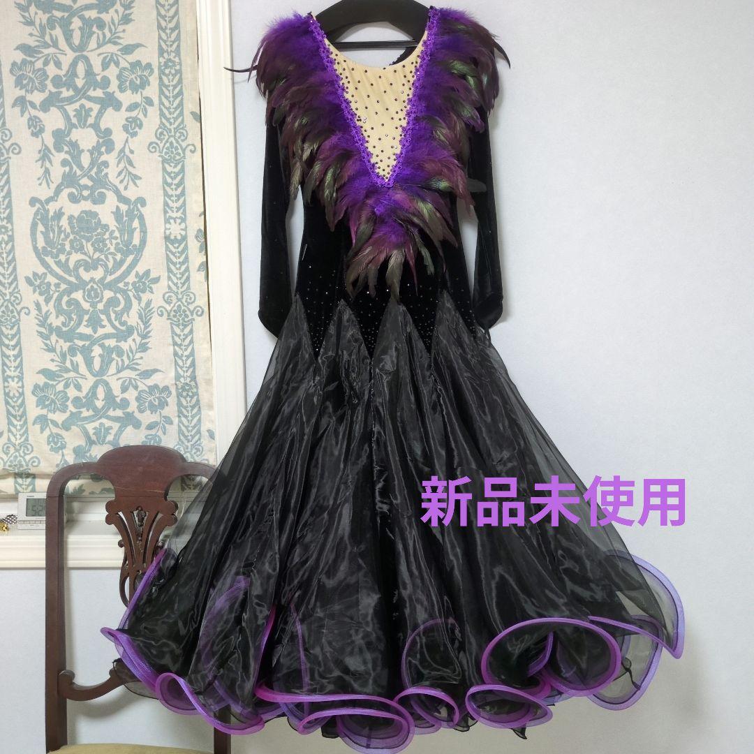 新品未使用★社交ダンス ドレス ✿ 羽根装飾　チャコット　ジャンティ　タカダンス スタンダードドレス WS0644D ワイン M 社交ダンス モダンドレス ボール